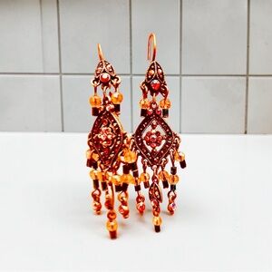 Elegant Gold and Red Chandelier Earrings